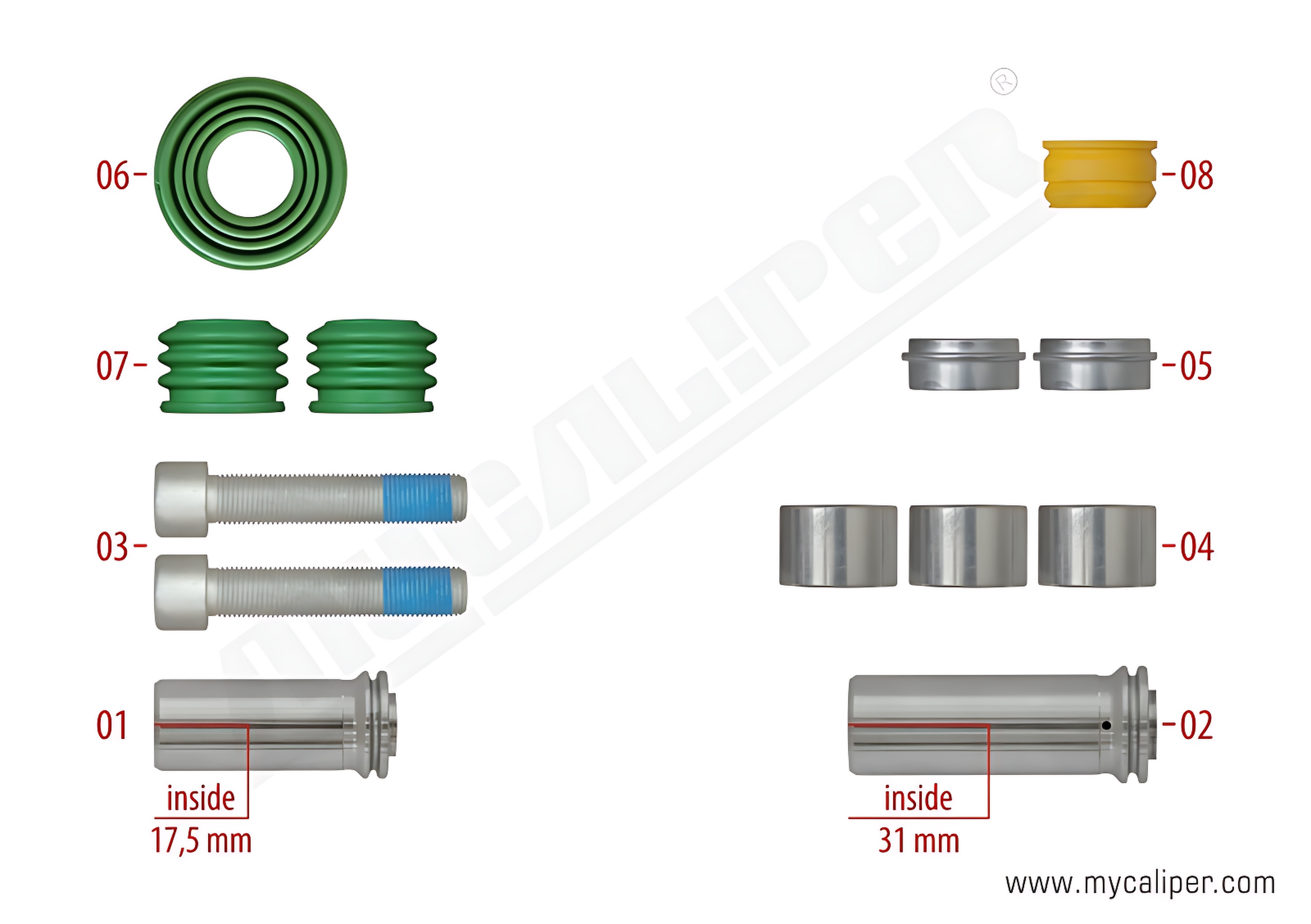Caliper Guides & Seals Repair Kit